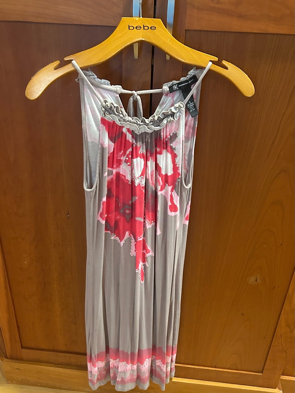 INC International Concepts Taupe Midi Dress with Red Floral Print
